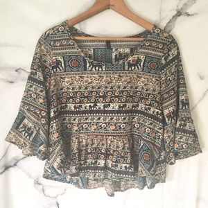 Runway Story Tops - Elephant Print Peplum Blouse Runway Story Tops - Elephant Print Peplum Blouse